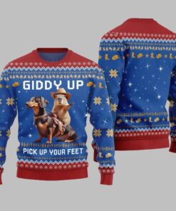 2025 Christmas Giddy Up Pick Up Your Feet Capybara Dachshund Ugly Christmas Sweater  