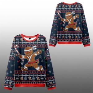 2025 Christmas Gingerbread Man Japanese Samurai Ugly Sweater - Grishko.com