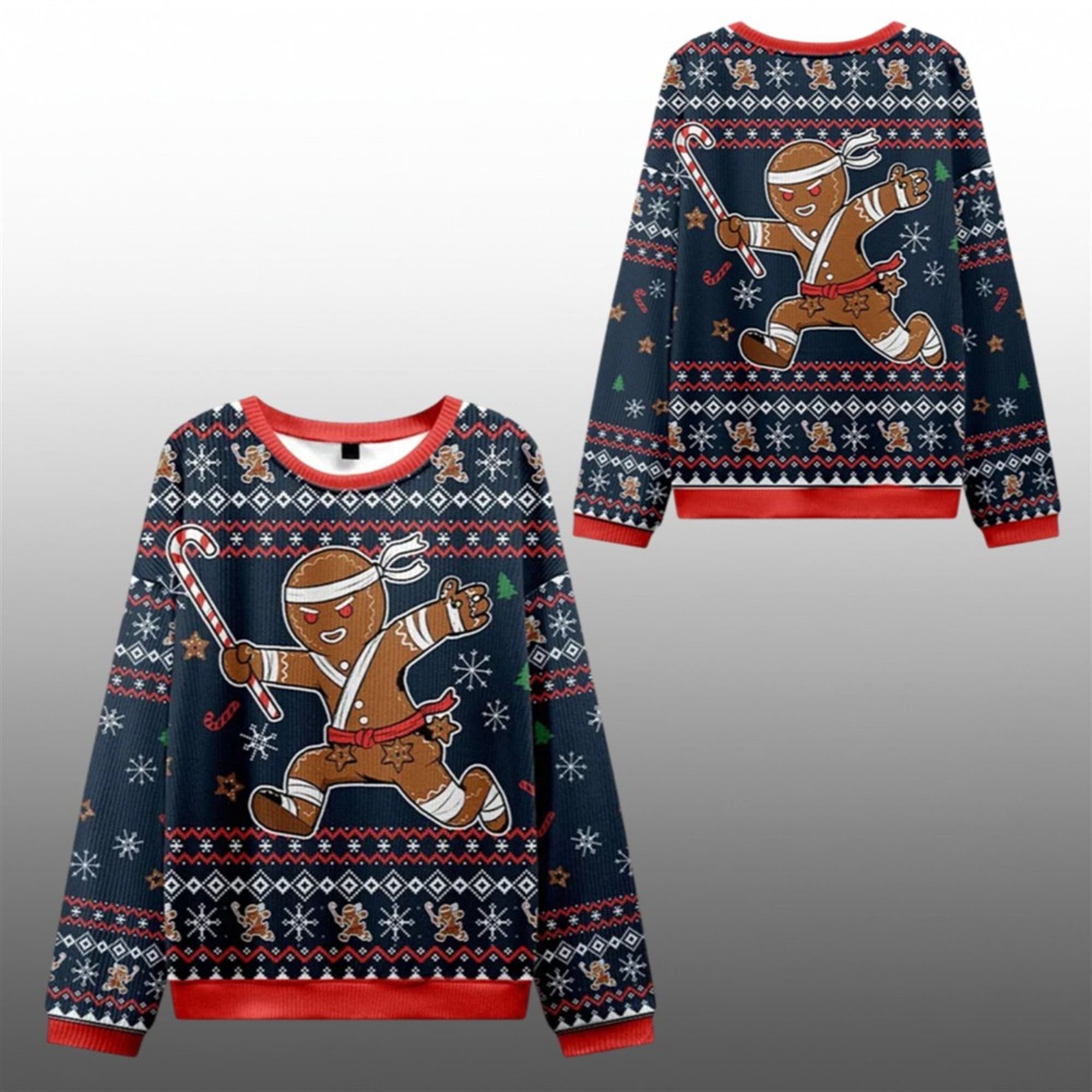 2025 Christmas Gingerbread Man Japanese Samurai Ugly Sweater - Grishko.com
