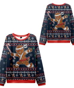 Alternative view of 2025 Christmas Gingerbread Man Japanese Samurai Ugly Sweater  