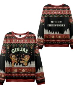 Alternative view of 2025 Christmas Gingerbread Ninjas In Battle Ugly Sweater  