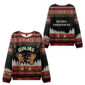 Alternative view of 2025 Christmas Gingerbread Ninjas In Battle Ugly Sweater - Grishko.com