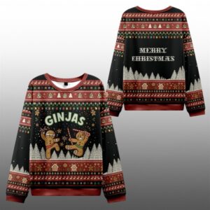 2025 Christmas Gingerbread Ninjas In Battle Ugly Sweater - Grishko.com