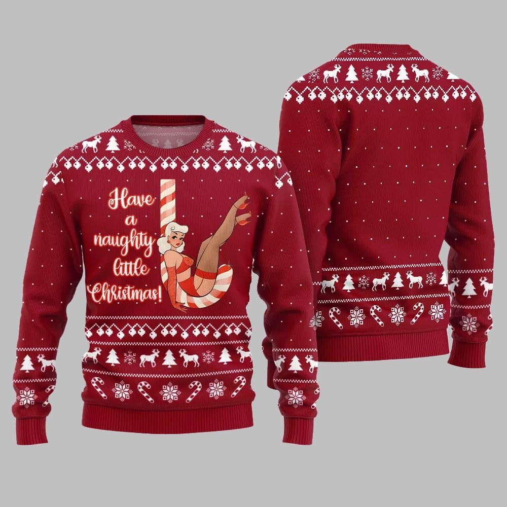 2025 Christmas Girl Candy Have A Naughty Little Christmas Ugly Christmas Sweater - Image 4