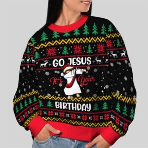 Alternative view of 2025 Christmas Go Jesus It's Your Birthday Ugly Sweatshirt - Grishko.com