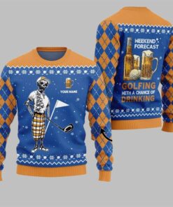 2025 Christmas Golf And Beer Ugly Sweater  