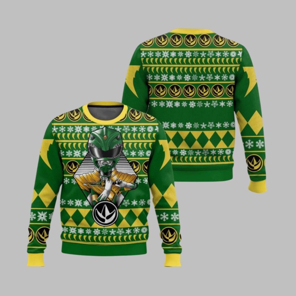 2025 Christmas Green Power Rangers Ugly Christmas Sweater - Grishko.com