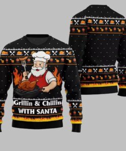 Alternative view of 2025 Christmas Grillin Chillin With Santa Ugly Christmas Sweater  