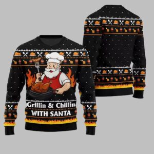 Alternative view of 2025 Christmas Grillin Chillin With Santa Ugly Christmas Sweater - Grishko.com