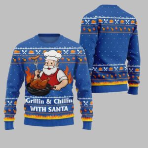 2025 Christmas Grillin Chillin With Santa Ugly Christmas Sweater - Grishko.com