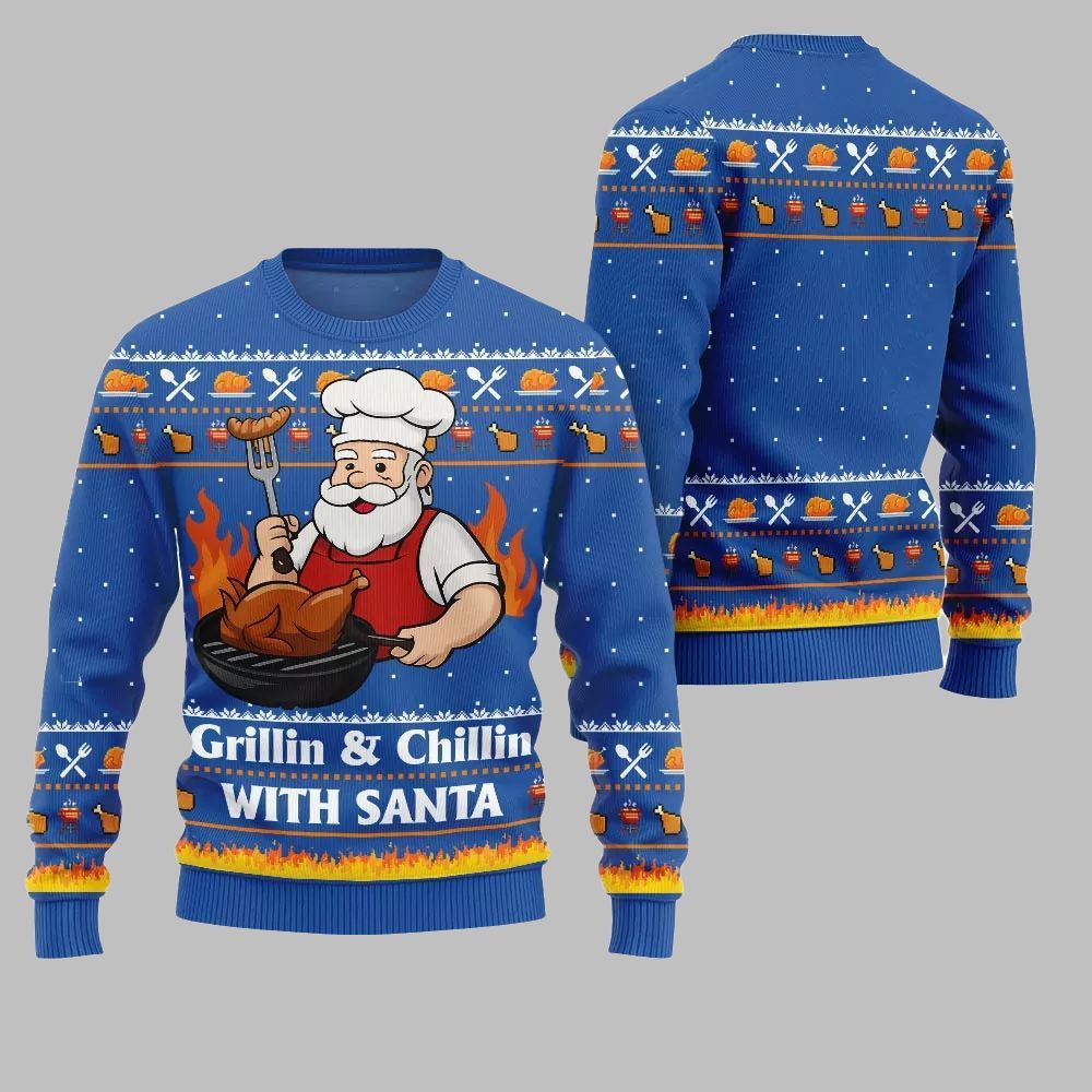 2025 Christmas Grillin Chillin With Santa Ugly Christmas Sweater - Grishko.com