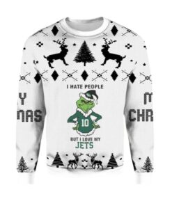 Alternative view of 2025 Christmas Grnch I Hate People But I Love My Jets Ugly Christmas Sweater  