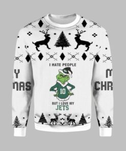 2025 Christmas Grnch I Hate People But I Love My Jets Ugly Christmas Sweater  