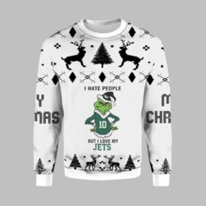 2025 Christmas Grnch I Hate People But I Love My Jets Ugly Christmas Sweater - Grishko.com