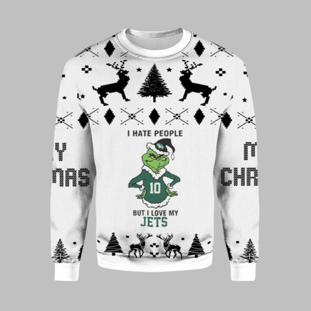 2025 Christmas Grnch I Hate People But I Love My Jets Ugly Christmas Sweater - Grishko.com