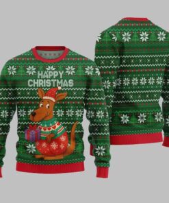 2025 Christmas Happy Christmas Kangaroo Ugly Christmas Sweater  