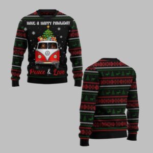 2025 Christmas Have A Happy Pawliday Peace Love Dog Ugly Christmas Sweater - Grishko.com