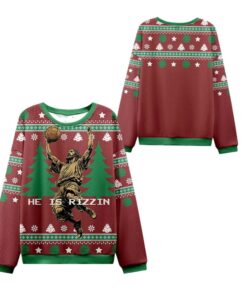Alternative view of 2025 Christmas He is Rizzin Jesus Ugly Sweater  