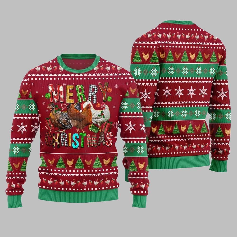2025 Christmas Hilarious Farm Chicken Ugly Christmas Sweater - Image 4