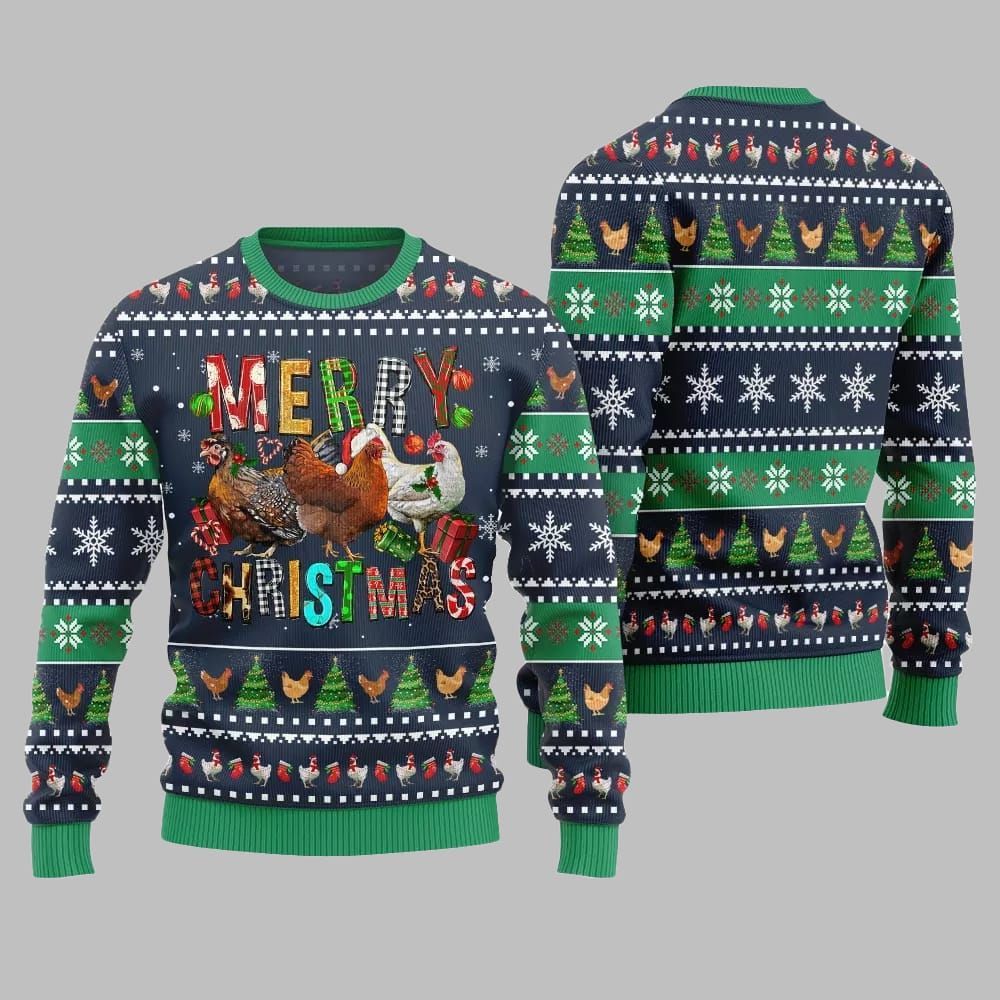 2025 Christmas Hilarious Farm Chicken Ugly Christmas Sweater - Image 5