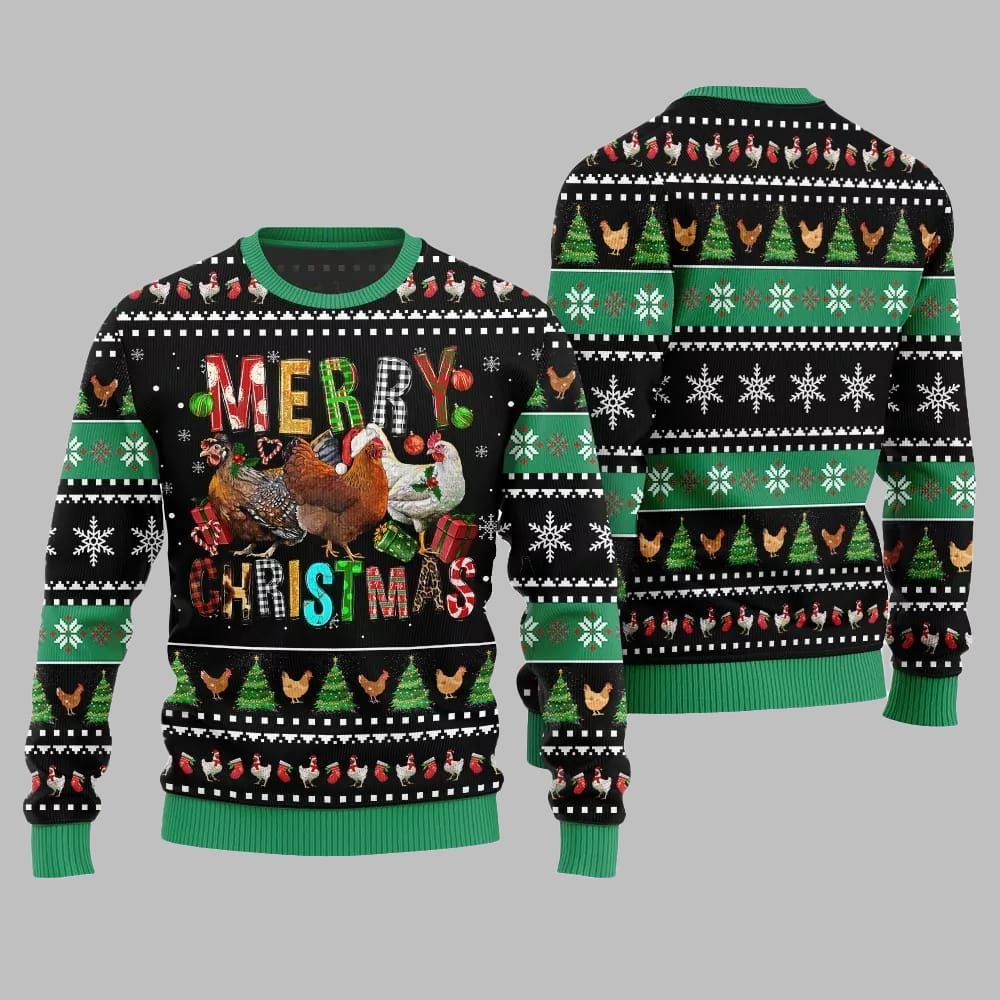 2025 Christmas Hilarious Farm Chicken Ugly Christmas Sweater - Image 3