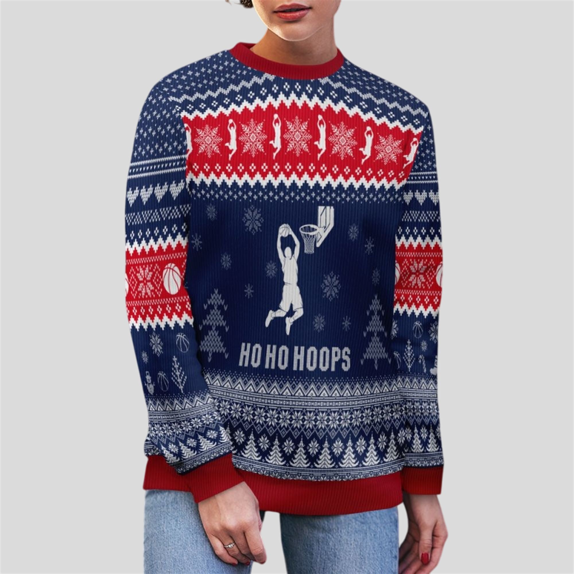 2025 Christmas HoHoHoops Basketball Ugly Sweater - Image 3