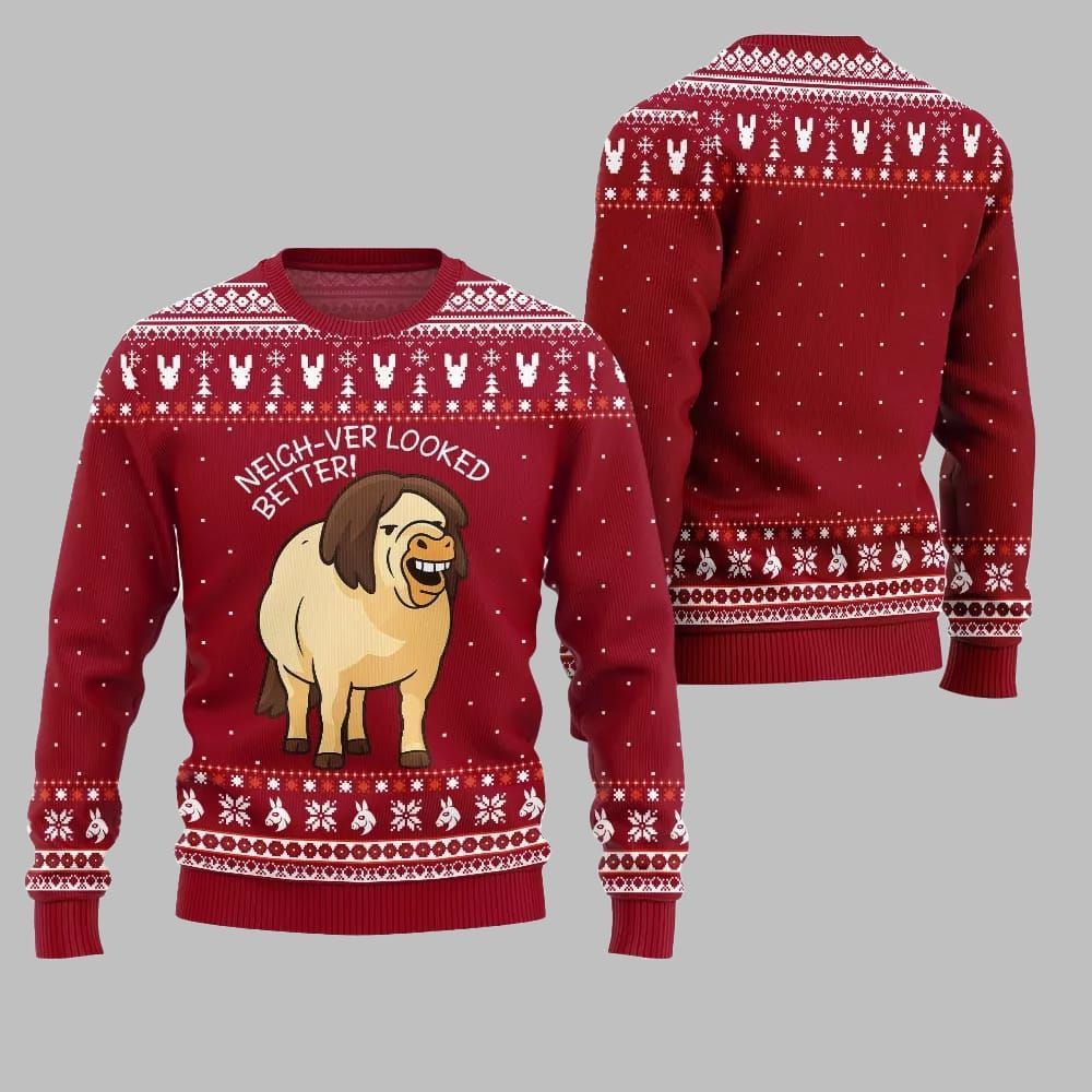 2025 Christmas Horse Neigh-ver Looked Better Ugly Christmas Sweater - Grishko.com - Image 5