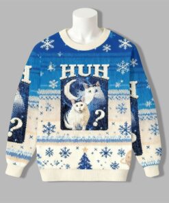 2025 Christmas Huh Cat Funny Dank Meme Moon Ugly Sweater  