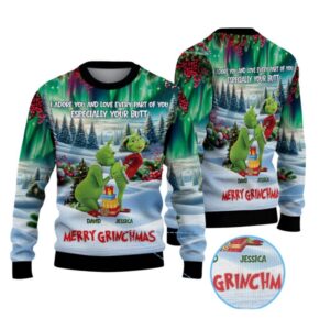 Alternative view of 2025 Christmas I Adore You And Love Every Part Of You Especially Your Butt Merry Grnchmas Ugly Sweater - Grishko.com