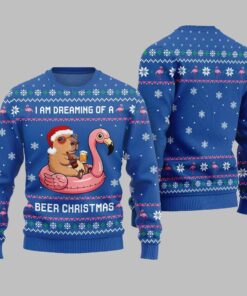 2025 Christmas I Am Dreaming Of A Beer Capybara Ugly Christmas Sweater  