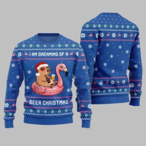 2025 Christmas I Am Dreaming Of A Beer Capybara Ugly Christmas Sweater - Grishko.com