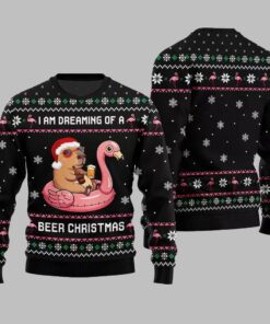 Alternative view of 2025 Christmas I Am Dreaming Of A Beer Capybara Ugly Christmas Sweater  