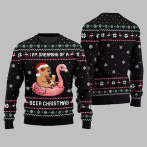 Alternative view of 2025 Christmas I Am Dreaming Of A Beer Capybara Ugly Christmas Sweater - Grishko.com