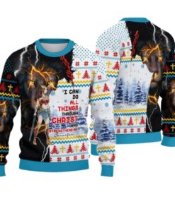 Alternative view of 2025 Christmas I Can Do All Things Through Christ Christmas Ugly Sweatshirt  