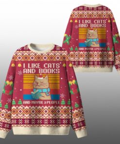 2025 Christmas I Like Cats And Books And Maybe 3 People Ugly Sweater  
