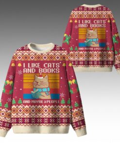 Alternative view of 2025 Christmas I Like Cats And Books And Maybe 3 People Ugly Sweater  