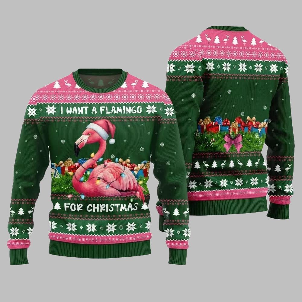 2025 Christmas I Want A Flamingo For Christmas Ugly Christmas Sweater - Image 5