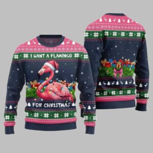 2025 Christmas I Want A Flamingo For Christmas Ugly Christmas Sweater - Grishko.com