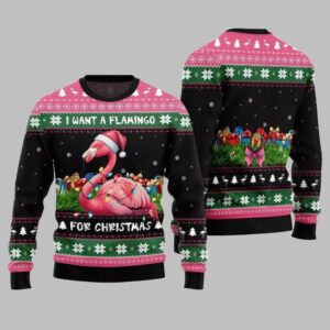 Alternative view of 2025 Christmas I Want A Flamingo For Christmas Ugly Christmas Sweater - Grishko.com