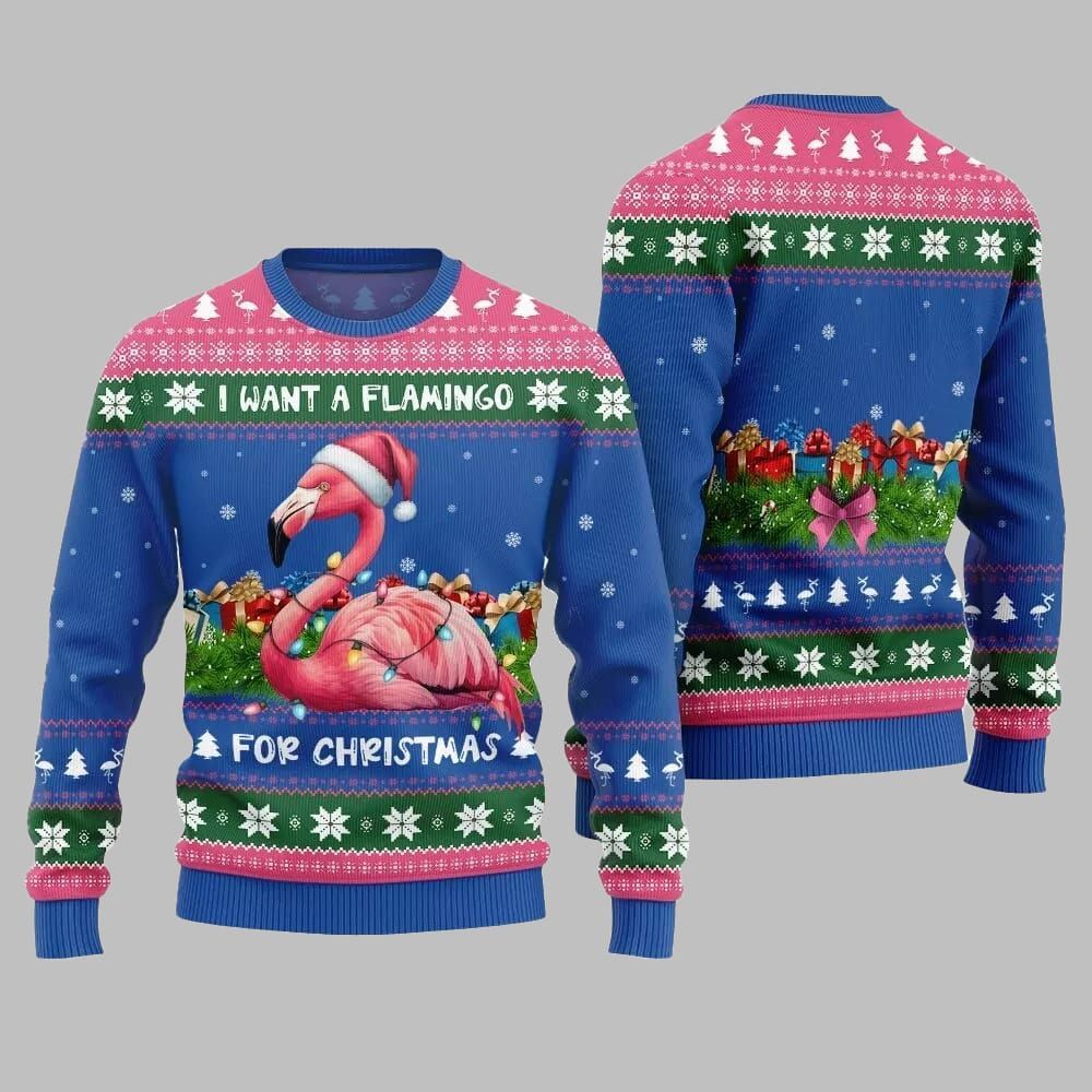 2025 Christmas I Want A Flamingo For Christmas Ugly Christmas Sweater - Image 4