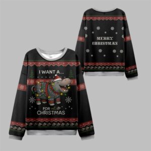 2025 Christmas I Want a Moo Deng Ugly Sweater - Grishko.com