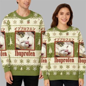 Alternative view of 2025 Christmas Ibuprofen Meme Cat Ugly Sweater - Grishko.com