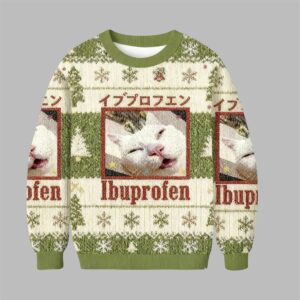 2025 Christmas Ibuprofen Meme Cat Ugly Sweater - Grishko.com
