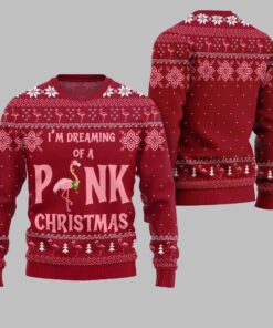 2025 Christmas Im Dreaming Of A Pink Flamingo Ugly Christmas Sweater  