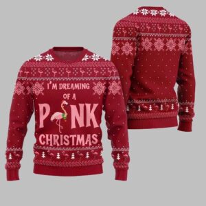 2025 Christmas Im Dreaming Of A Pink Flamingo Ugly Christmas Sweater - Grishko.com