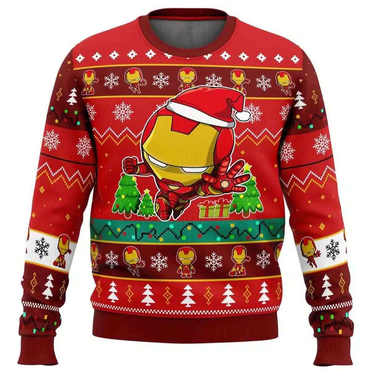 2025 Christmas Iron Man Chibi Marvel Comics Ugly Christmas Sweater