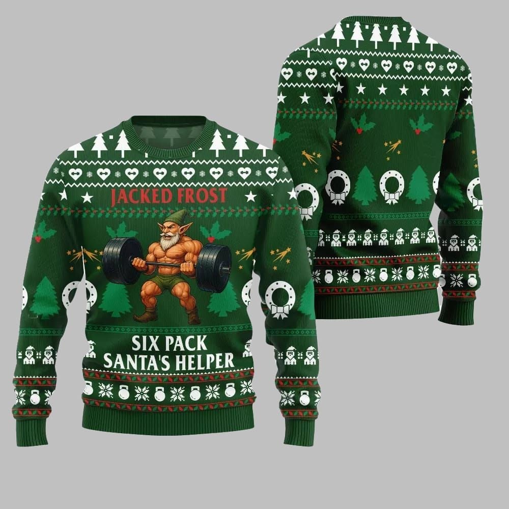 2025 Christmas Jacked Frost Six Pack Santas Helper Ugly Christmas Sweater - Image 3