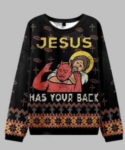 Alternative view of 2025 Christmas Jesus has Your Back Ugly Christmas Sweater  