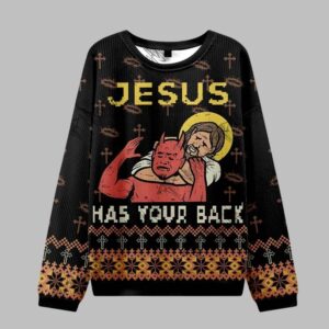 Alternative view of 2025 Christmas Jesus has Your Back Ugly Christmas Sweater - Grishko.com