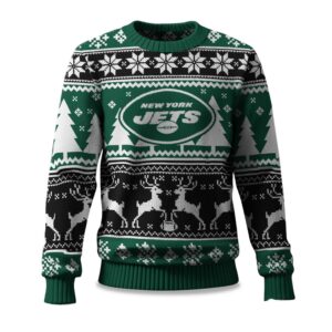 2025 Christmas Jets Reindeer Football Ugly Sweater